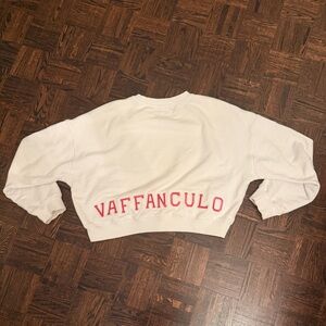Italian White Cropped Sweatshirt with Pink Lettering on back